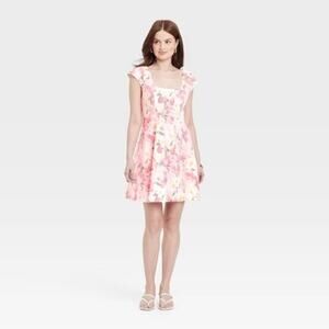 A New Day NWT Women's Corset Woven Mini A-Line Dress Pink Floral Size 16